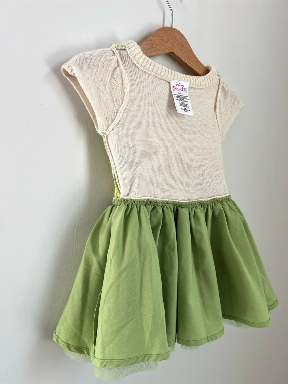 Disney | Princess Tiana Dress Cream & Green Yellow Petal Tulle Skirt Sz 18M